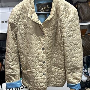 Coach Quilted Cream Jacket with Blue Accents